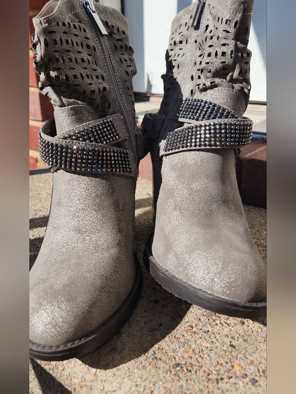Lane Bryant Metallic Gray Studded Ankle Boots 8W. Never Worn.